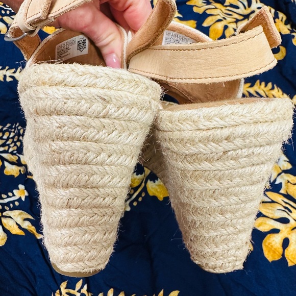 Toms Cream Canvas and Tan Leather Espadrille Wedge Sandals - Picture 5 of 12